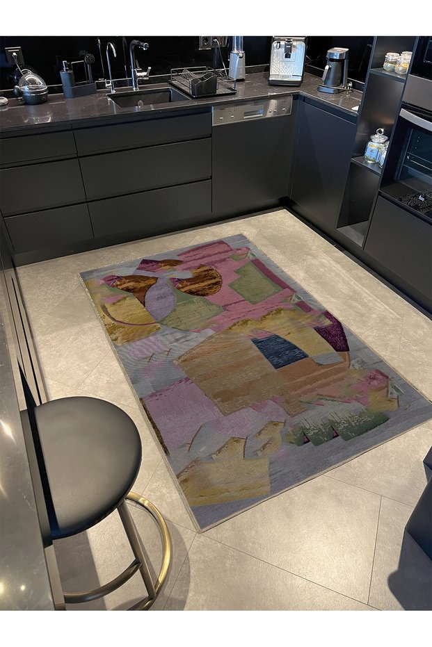 Shape Collection Gray Pink Tones Multicolor Woven Base Modern Decorative Carpet 29