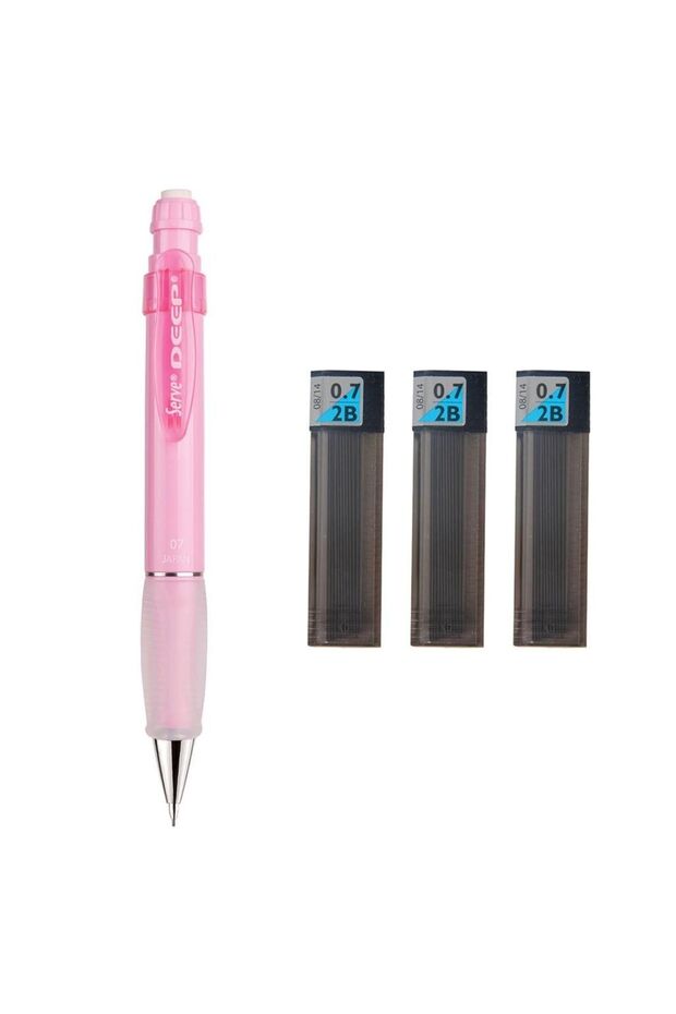 Deep Mechanical Pencil Pastel Color 0.7 mm Candy Pink + Tombow 0.7 mm 2b Nib 3 Pieces