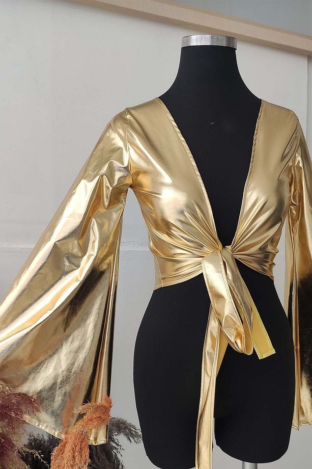 Gold Anvelop Crop Bluz - Parti Dans Tango Bluzu - 1