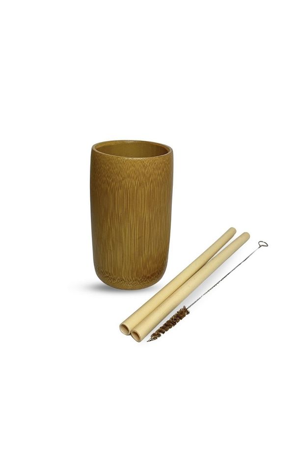 2 Adet Bambu Bardak, 2 Adet Bambu Pipet Ve 1 Adet Bambu Pipet Temizleme Fırçası Set - 3