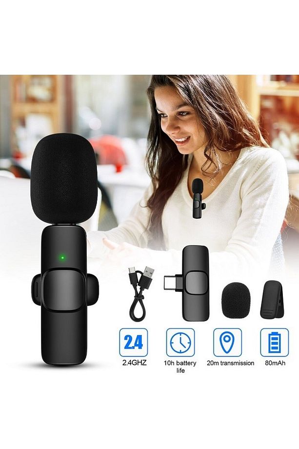 Android ile Uyumlu Type-C Kablosuz Mini Yaka Mikrofonu - 5