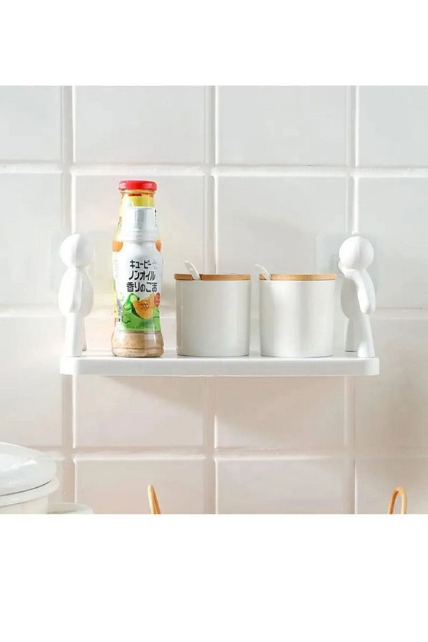 Sevimli İnsan Motifli Banyo Mutfak Ofis Baharat Rafı Kendinden Yapışkanlı Çöp Adam Rafı - 7