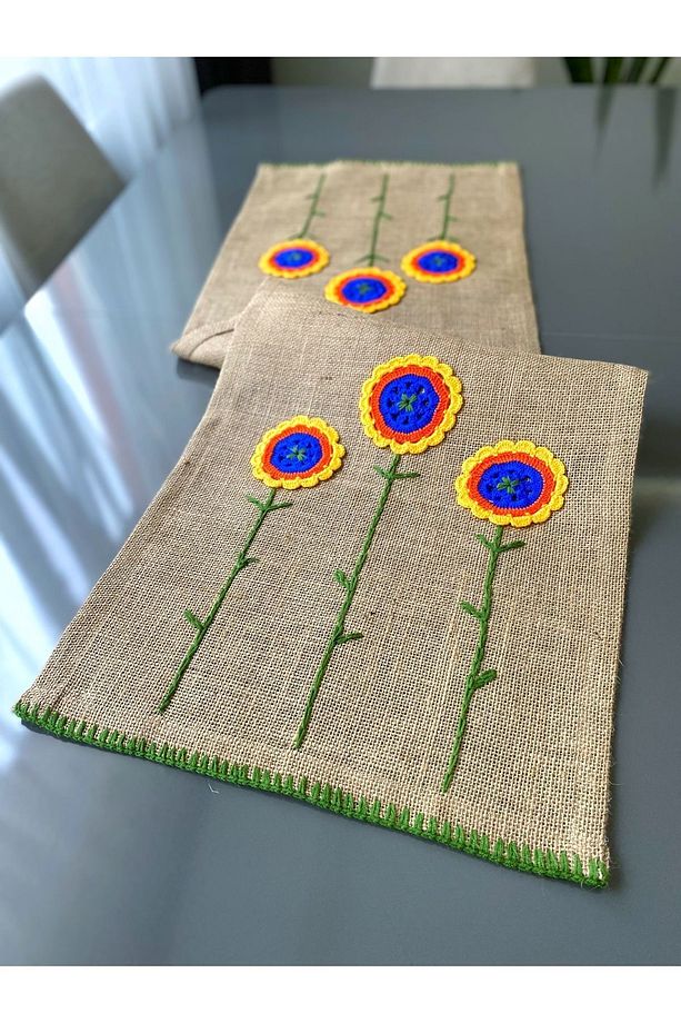 Örgü Motifli Jüt Runner / Masa Örtüsü / Sehpa Örtüsü - 2