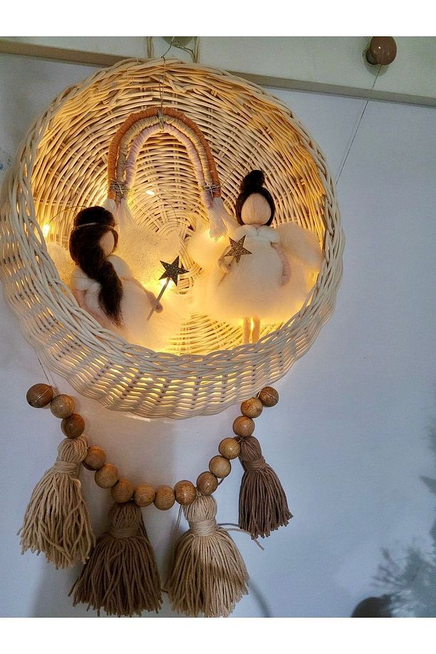 Rattan Bambu Hasır Duvar Sepeti, Çocuk Odası Hasır Sepet - 2