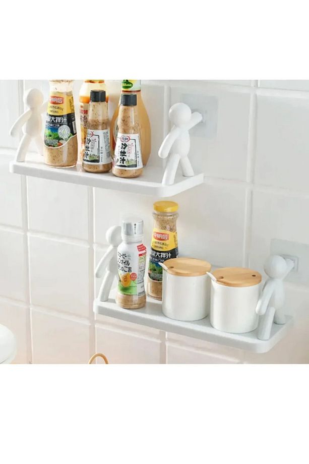 Sevimli İnsan Motifli Banyo Mutfak Ofis Baharat Rafı Kendinden Yapışkanlı Çöp Adam Rafı - 6