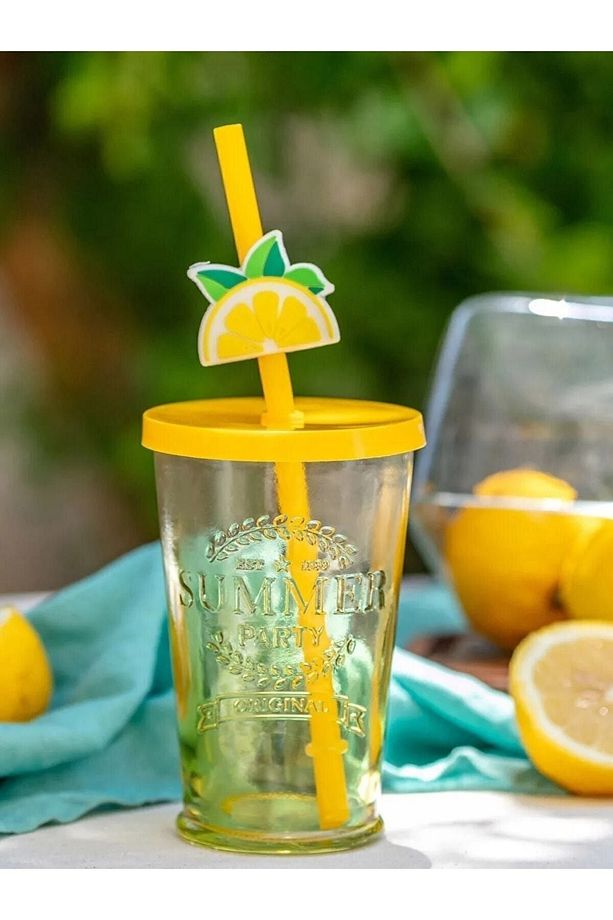 Lcw Home Limon Baskılı Kapak Ve Pipetli Cam Bardak 270 Ml - 1