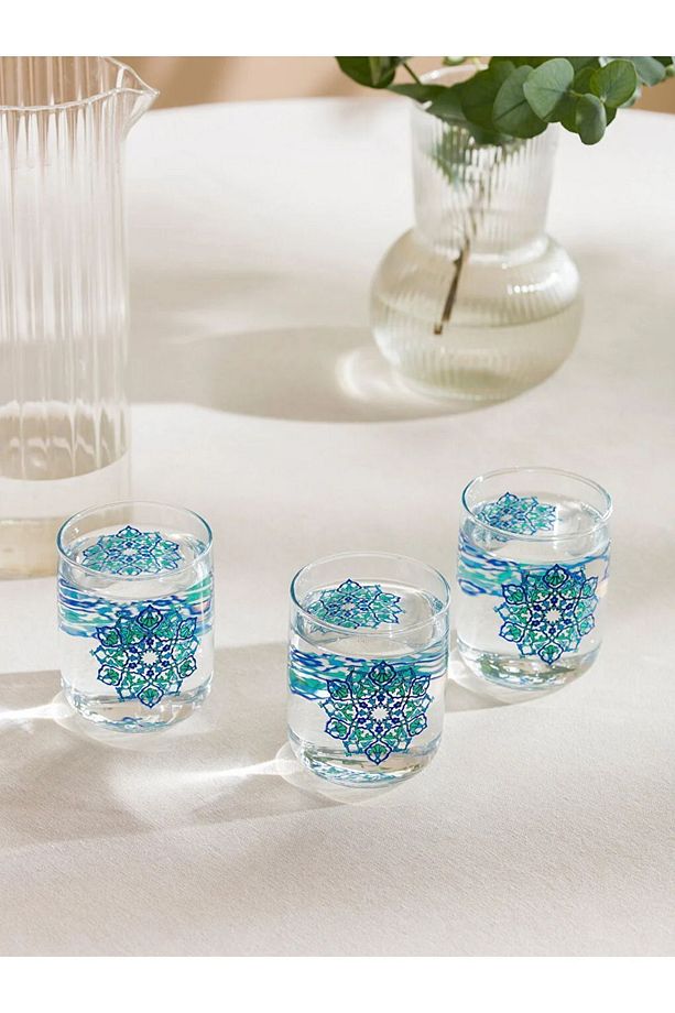 DESENLİ 3'LÜ CAM BARDAK SETİ 280 ML - 2