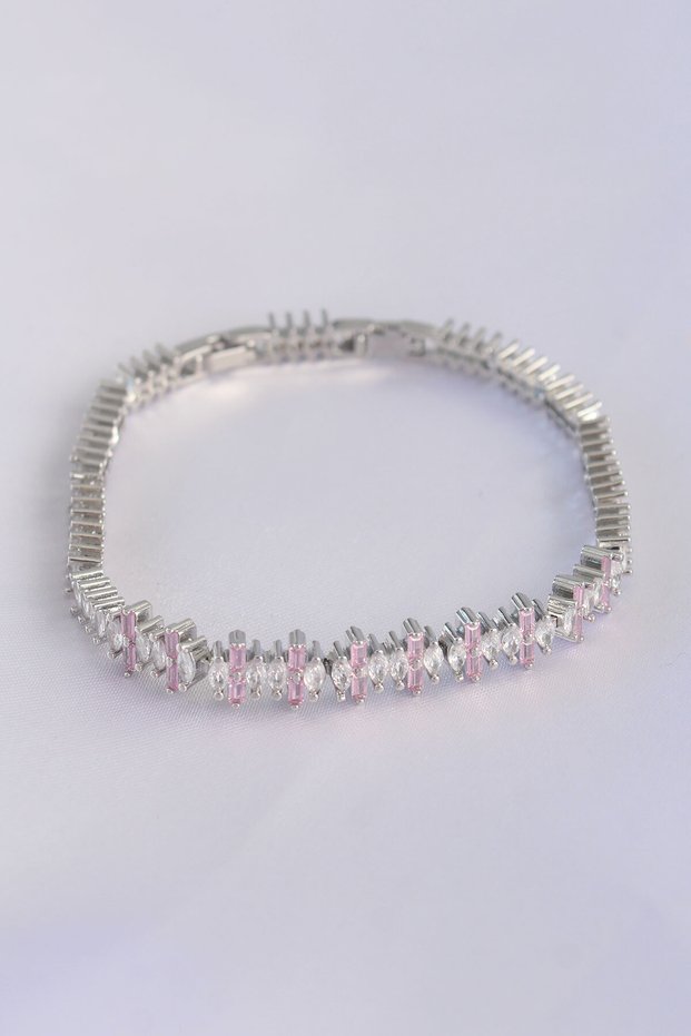 Vip Series - Pink Zircon Stone Brass Silver Bracelet Model