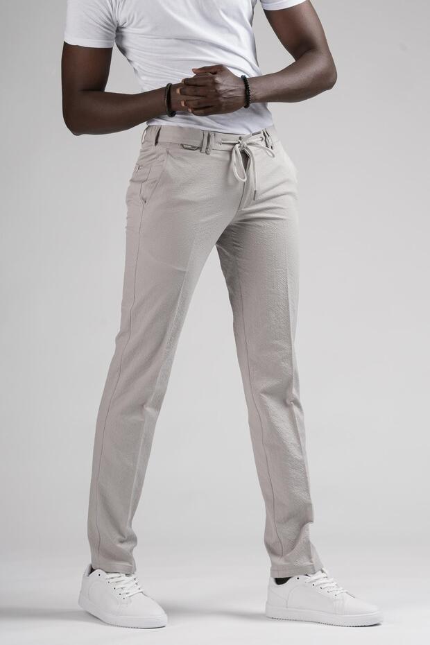 Slimfit Waist Half Elasticated and Threaded Seersucker Fabric Summer Jogger Pants