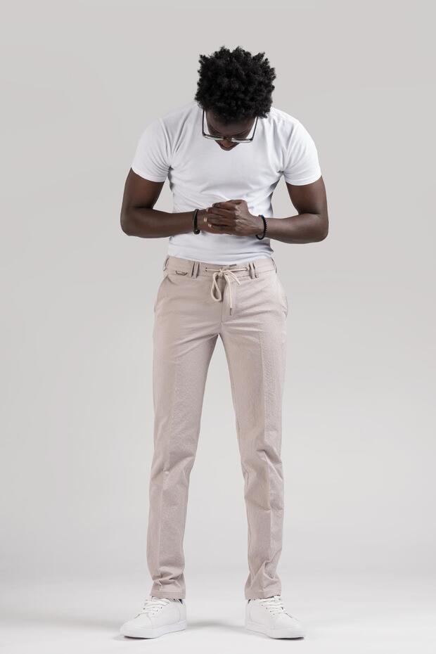 Slimfit Waist Half Elasticated and Threaded Seersucker Fabric Summer Jogger Pants