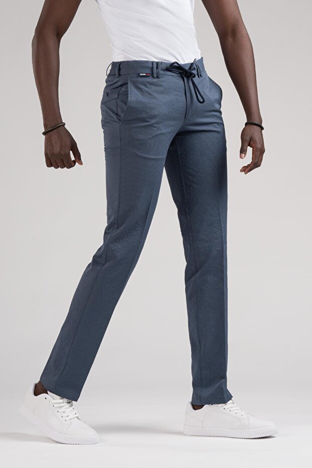 Slimfit Waist Half Elasticated and Threaded Seersucker Fabric Summer Jogger Pants
