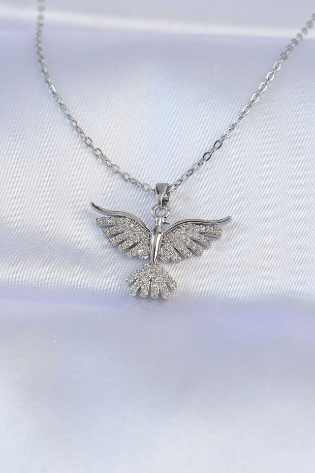 316l Phoenix Necklace with Zircon Stone - Silver Color and Designed Chain