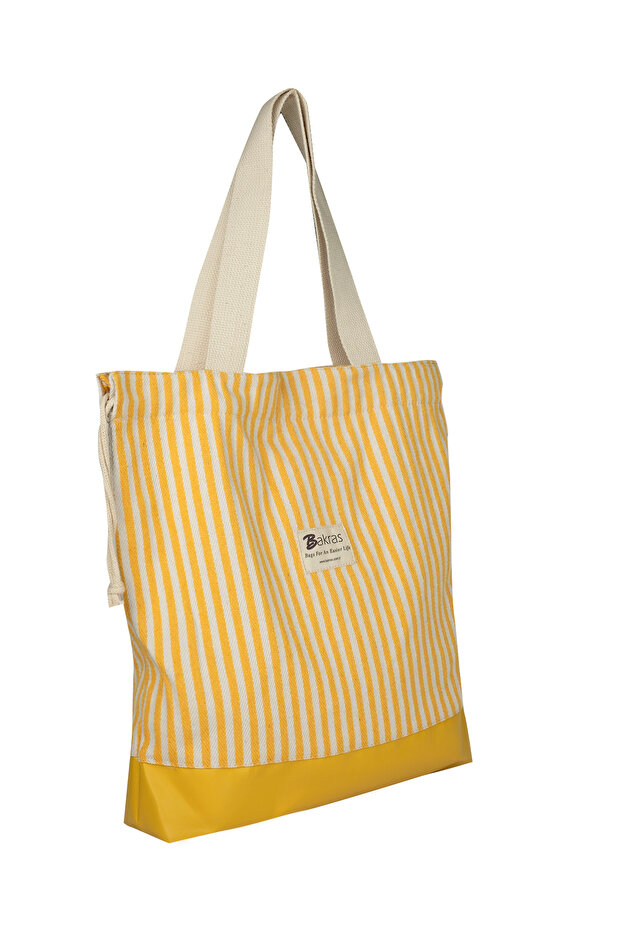 حقيبة شاطئ برباط مخططة من القماش - 3