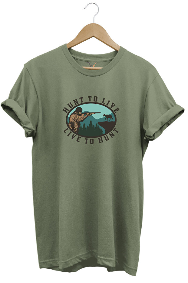 Hunting Live to Hunt Nature Tree Printed Regular Fit 100% Cotton Khaki T-Shirt