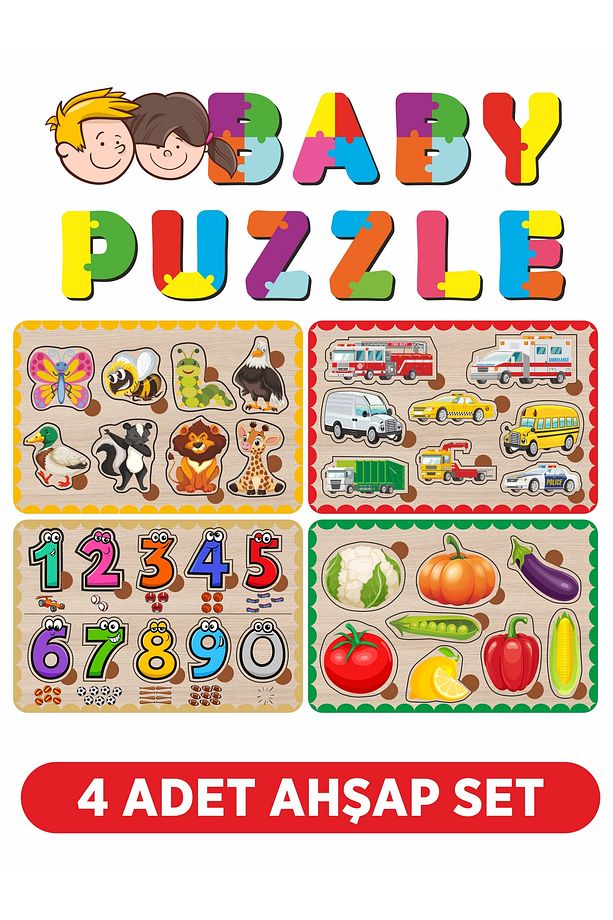 Sevimli Hayvanlar, Taşıtlar, Sebzeler ve Sayılar Ahşap Bultak Set - 1