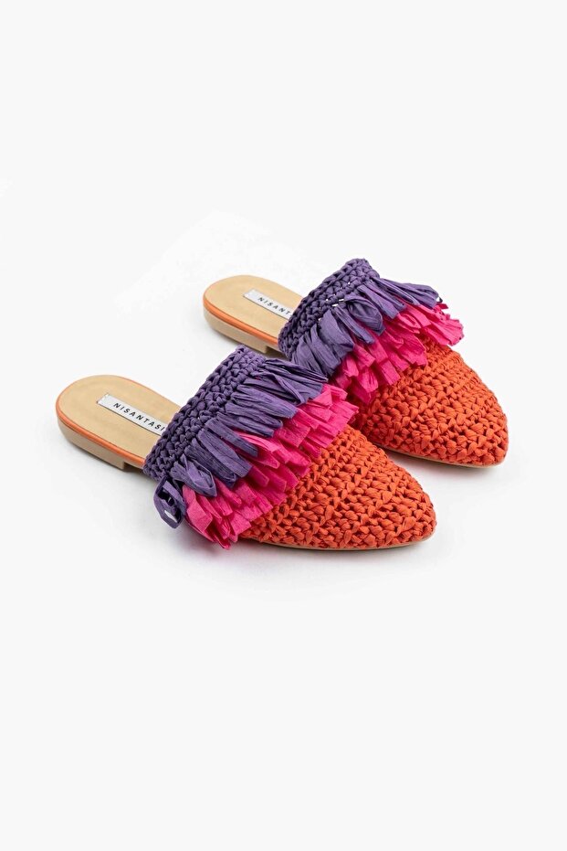 Dámske papuče Viana Orange Knitted Purple Fuchsia Strapce - 6