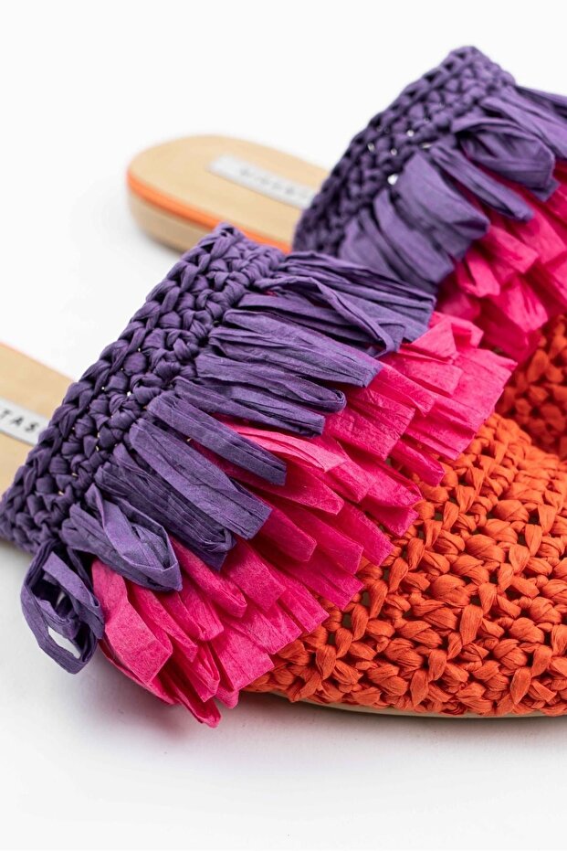 Dámske papuče Viana Orange Knitted Purple Fuchsia Strapce - 7