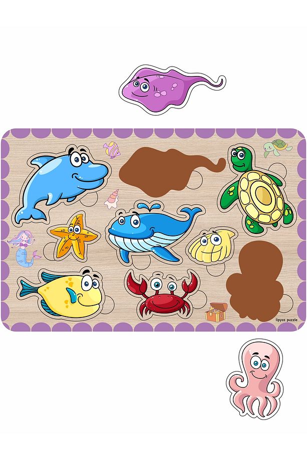 Sevimli Deniz Canlıları, Balık, Ahtapot, Yengeç  Bultak Ahşap Puzzle - 2