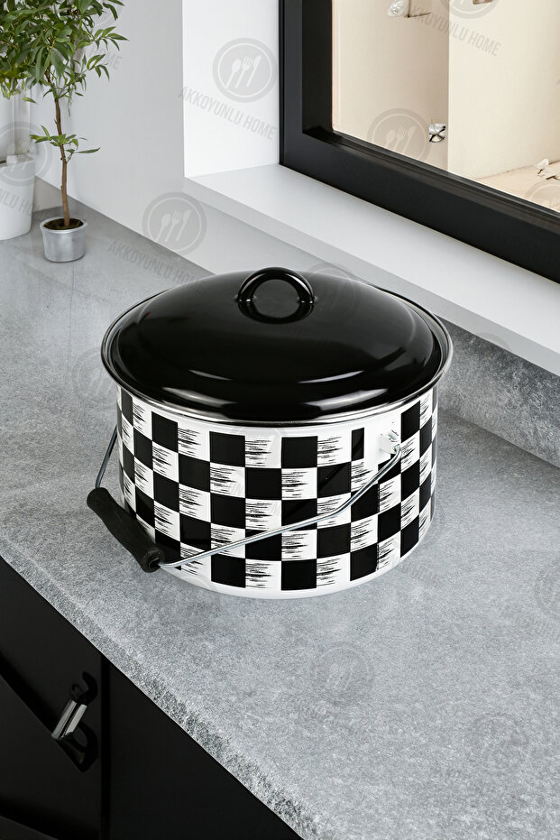 2-Piece Patterned Checkerboard Pot Set - Copper Enamel with Handles