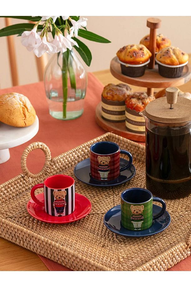 LCW HOME Ayıcık Baskılı 3 Kişilik Porselen Kahve Fincan Takımı 90 Ml - 3
