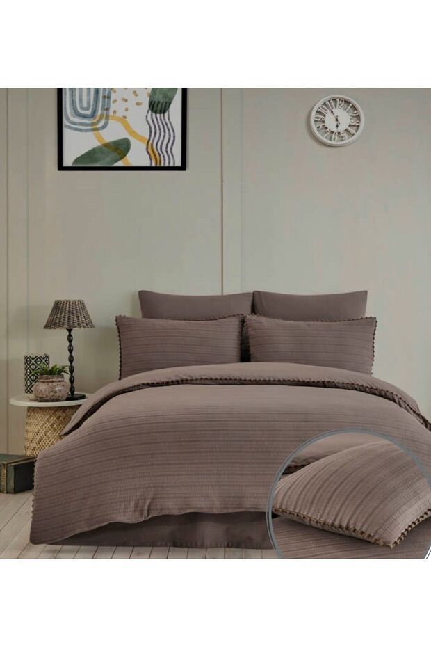 NEW SEASON EMBROIDERED RUBED SATIN 100% Cotton Double EMBOSS Duvet Cover Tkm 6 Pieces