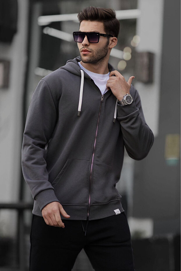 Men's Oversize Casual Stretchy Three Thread Raster Cardigan - 2