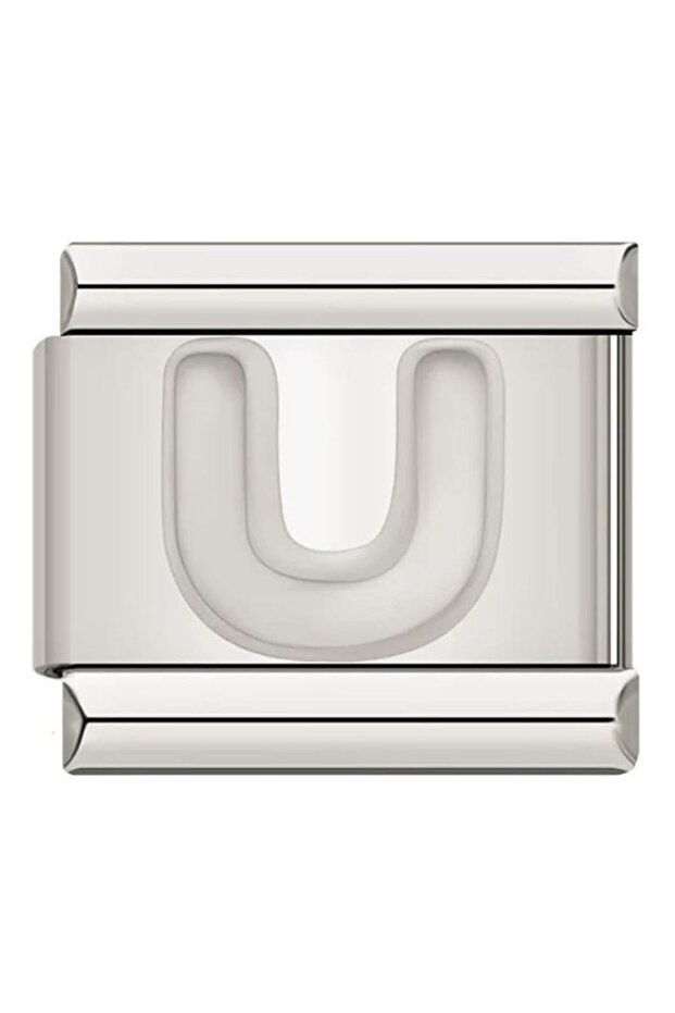 Italian Stainless Steel Silver Letter U 9mm Charm