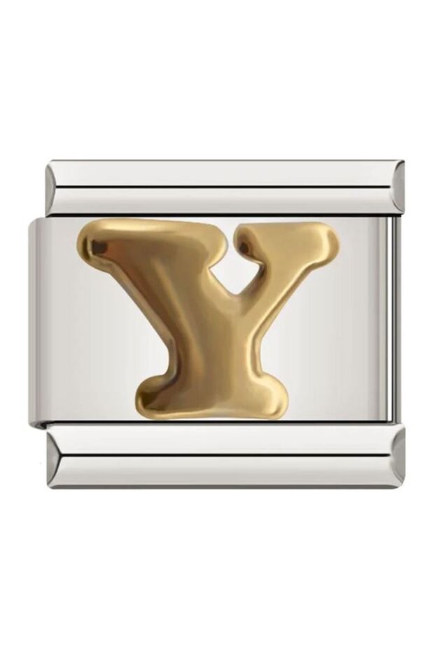 Italian Stainless Steel Yellow Letter Y 9mm Charm