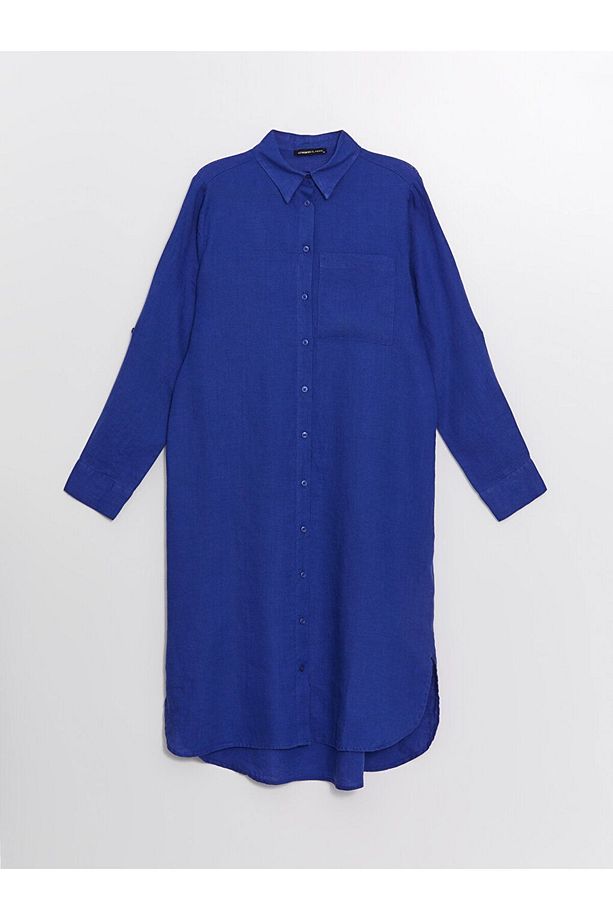 LCW Düz Oversize Keten Kadın Gömlek Tunik - 5
