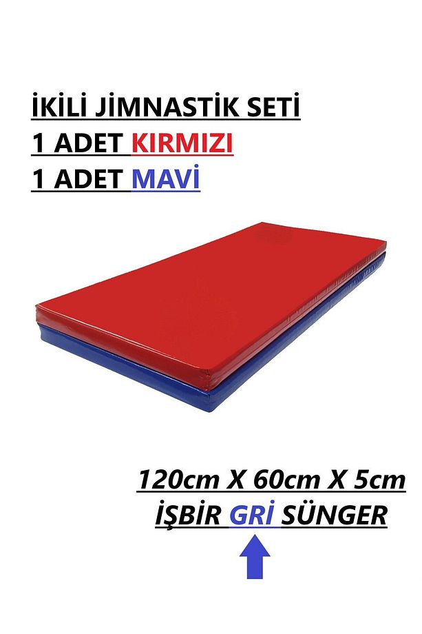 Kırmızı - Mavi 60x120x5 Cm Çocuk Jimnastik Minderi (PVC) - 1