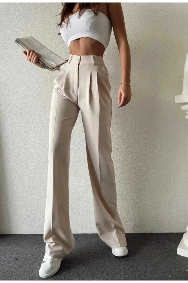 Hicri Women's Lycra High Waist Pleated Palazzo Fabric Pants