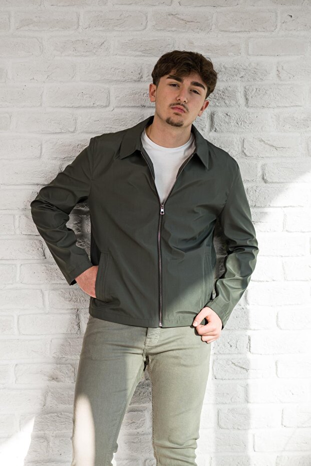 معطف ربيعي مبطن وسحاب ذو ياقة عادية - 4