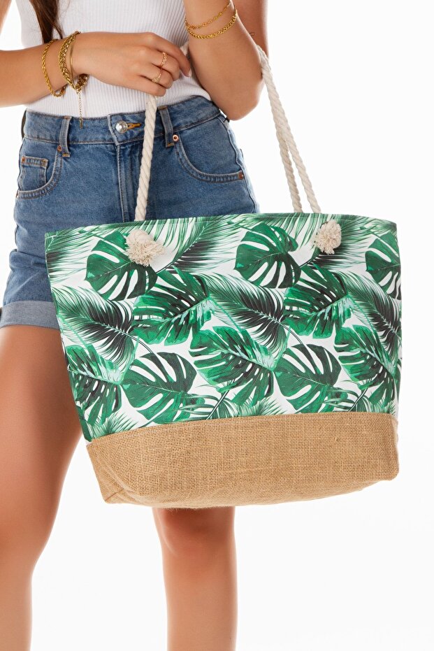 Women's Zippered Beach Bag Patterned Beach Bag Daily Bag Picnic Bag