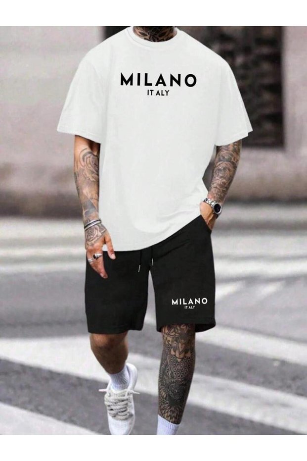 Unisex Milanese Printed Top and Bottom 100% Cotton t-shirt and Shorts Set
