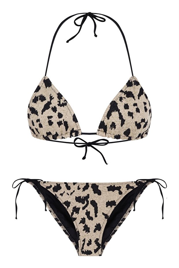 Glittery Leopard Pattern Triangle Bikini Set - 5
