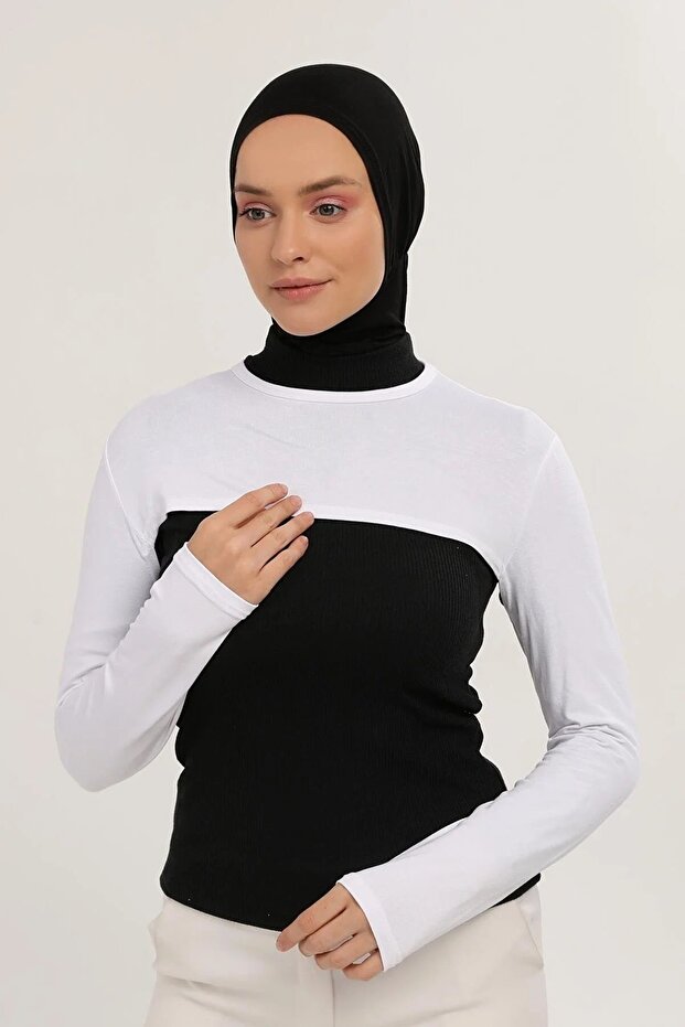 قميص بأكمام وياقة بيضاء