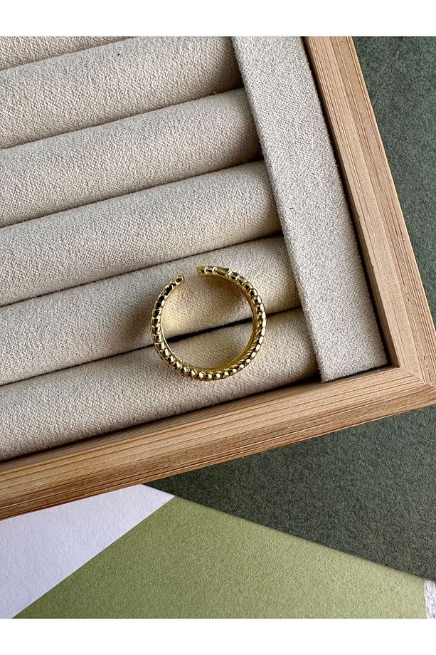 Gold Örgü Model Zirkon Taşlı Yüzük - 2