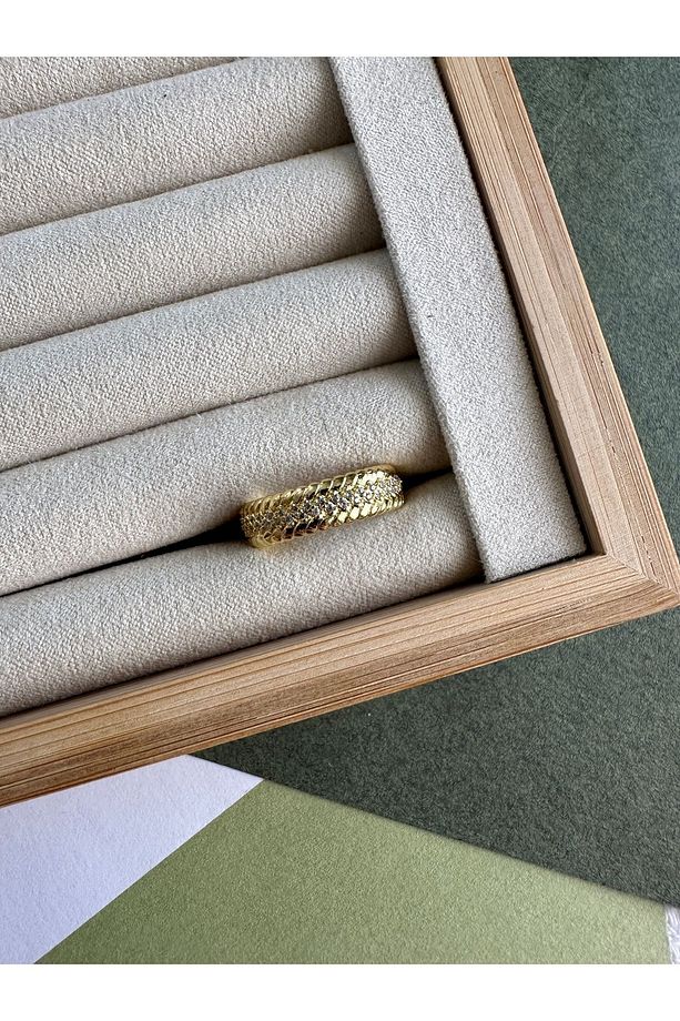 Gold Örgü Model Zirkon Taşlı Yüzük - 1