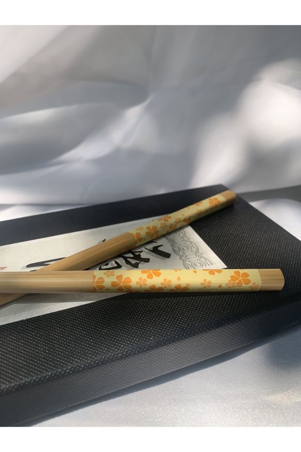 Japanese Bamboo Chopstick Yellow Floral Pattern 1 Pair