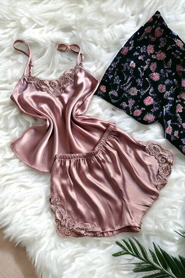 Dried Rose Strappy Shorts Nightgown Set