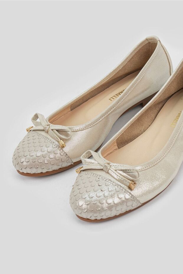 Women's Beige Glitter Genuine Leather Size 35-41 Ballerinas