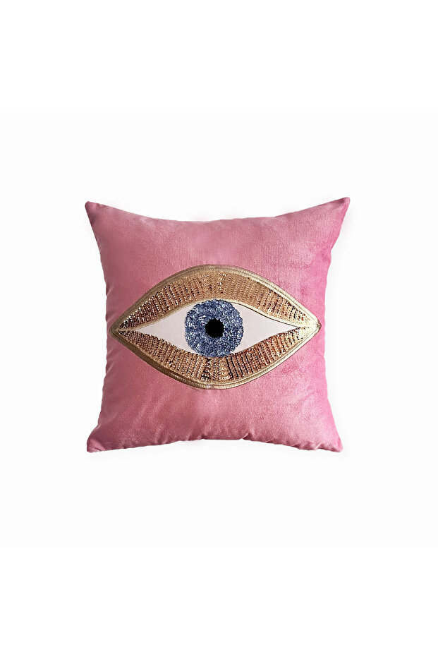 Eye Patterned Pink Velvet Cushion Cover