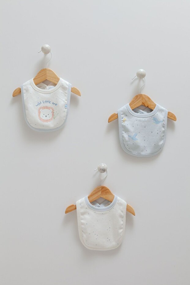 Hello Lion 3-Piece Light Blue Bib Set