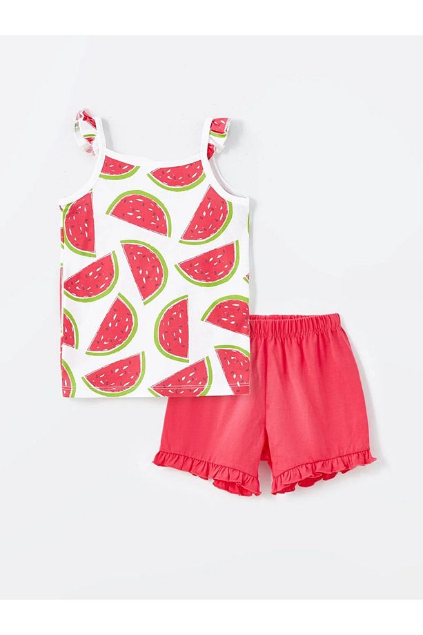 LCW baby Kare Yaka Kız Bebek Baskılı Şortlu Pijama Takımı - 1
