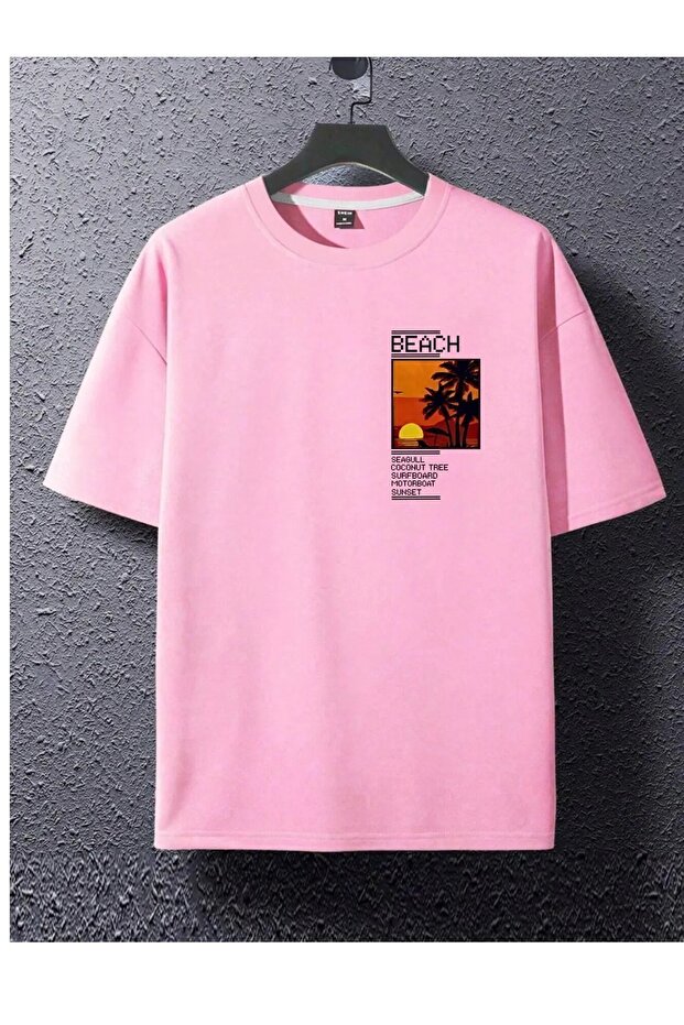 Beach Printed Oversized Men's T-Shirt - Crew Neck T-Shirt