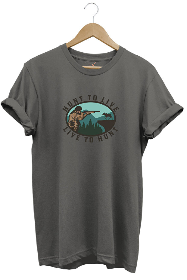 Hunting Live to Hunt Nature Tree Printed Regular Fit 100% Cotton Gray T-Shirt