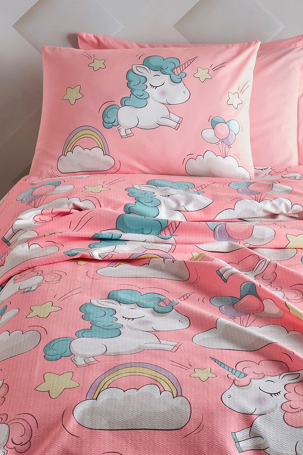 Baskılı Pike Takımı Tek Kişilik Unicornio Pembe - 2