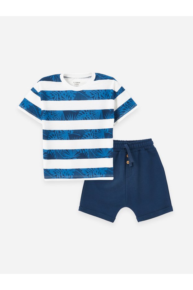 Crew Neck Printed T-Shirt and Shorts for Baby Boy - Set of 2
