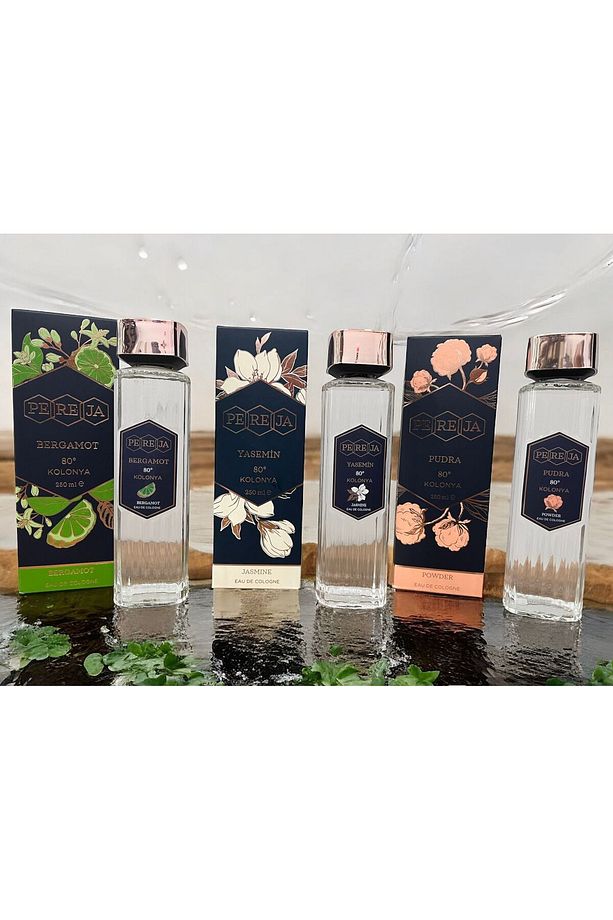 BERGAMOT, YASEMİN, PUDRA KOLONYA CAM ŞİŞE 80°, 250ml 3 lü set - 1