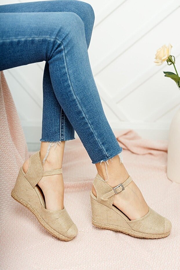 Authentic Handmade Linen Woven Espadrilles with Woven Toe, Open Back , and Wedge Heel.